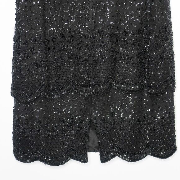 Brilliante by J.A. VINTAGE Dress Size Large 100% Silk Black Shift Sequins Beads - Picture 10 of 10